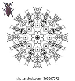 Mandala with a beetle and a Tulip.