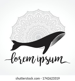 mandala in behind of whale, vector logo template