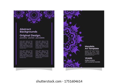 Mandala with black background, Modern & luxury ornament template, great for invitation, flyer, abstract background, or other, ready to use, editable and printed. A4 size vector EPS.