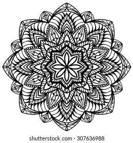 Mandala of black lines isolated on a white background. Round vector pattern.