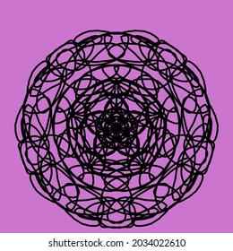 Mandala with black lines on pink background. Mandala game ready to paint. Leisure game.