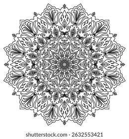 Mandala, black lines for sketchbook, abstract floral lines