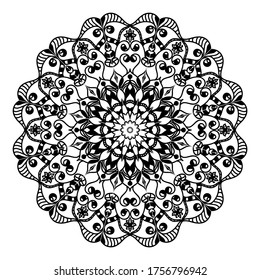 Mandala negro sobre fondo blanco. Patrón vector oriental. Un elemento de alivio psicológico. 