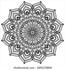 Mandala. Black on white background. Template for coloring, tattooing, henna drawing, application on fabric, paper, glass. Ethnic design element. Antistress.