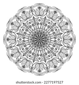Mandala in black on a white background. A psychological release tool. Template for a tattoo, henna drawing. Pattern to place on fabric, leather, glass, paper. Colouring book. 
