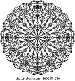 Mandala black on white. Eastern ornament.  Vector pattern for tattooing, henna painting, coloring. An element of psychological relief.  Ethnic motif for images on fabric, paper, glass. 