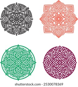 Mandala black, orange, green Pattern Designs