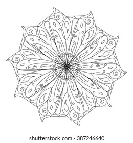 mandala black outline, richly decorated with round ornament