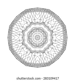 Mandala. Black silhouette isolated on white background. Ethnic oriental indian pattern. Round ornamental shape. Vector decorative element