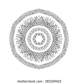Mandala. Black silhouette isolated on white background. Ethnic oriental indian pattern. Round ornamental shape. Vector decorative element