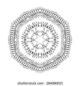 Mandala. Black silhouette isolated on white background. Ethnic oriental indian pattern. Round ornamental shape. Vector decorative element