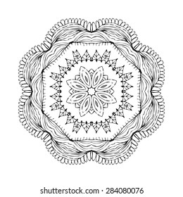 Mandala. Black silhouette isolated on white background. Ethnic oriental indian pattern. Round ornamental shape. Vector decorative element