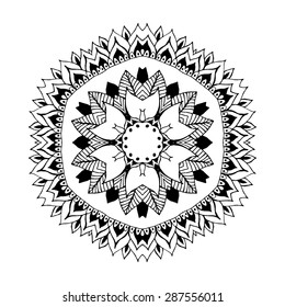 Mandala. Black silhouette isolated on white background. Ethnic oriental indian pattern. Round ornamental shape. Vector decorative element