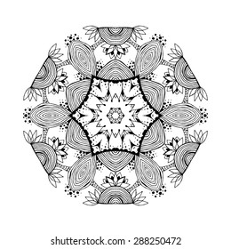 Mandala. Black silhouette isolated on white background. Ethnic oriental indian pattern. Round ornamental shape. Vector decorative element