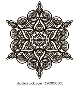 Mandala. Black silhouette on white background. Oriental ornament.  Ethnic pattern as a template for tattoos, henna painting, coloring, placing on surfaces. Antistress.