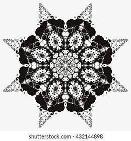 Mandala black. White background. Interesting curves, a beautiful dream catcher. Magic picture, magic symbol.