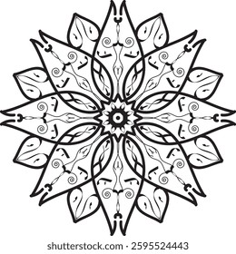 Mandala Black and White Circle Outline - Mandala design