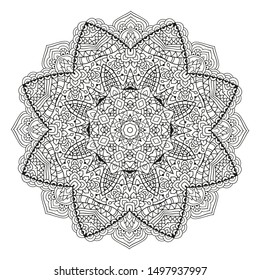 Mandala. Black and white decorative element. Picture for coloring.