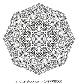 Mandala. Black and white decorative element. Picture for coloring.