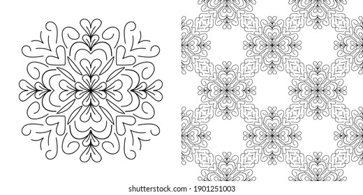 Mandala. Black and white decorative element. Picture for coloring. Black floral ornament on white background. pattern for textile and wallpapers