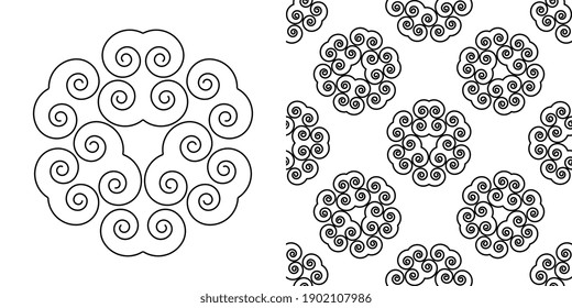 Mandala Black and white decorative element. Black floral ornament on white background pattern for textile and wallpapers