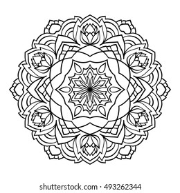 Mandala. Black and white decorative element. Picture for coloring.