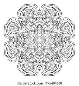 Mandala. Black and white decorative element. Picture for coloring.