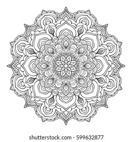 Mandala. Black and white decorative element. Picture for coloring.