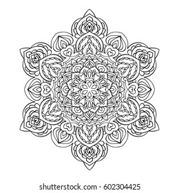 Mandala. Black and white decorative element. Picture for coloring.
