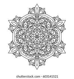 Mandala. Black and white decorative element. Picture for coloring.