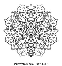 Mandala. Black and white decorative element. Picture for coloring.