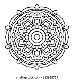Mandala. Black and white decorative element. Picture for coloring. Abstract circular ornament.