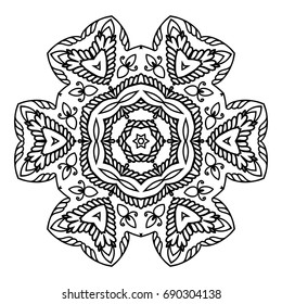 Mandala. Black and white decorative element. Picture for coloring.