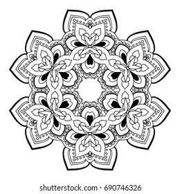 Mandala. Black and white decorative element. Picture for coloring.