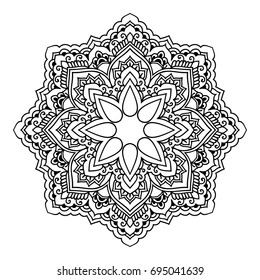 Mandala. Black and white decorative element. Picture for coloring. Round ornament.