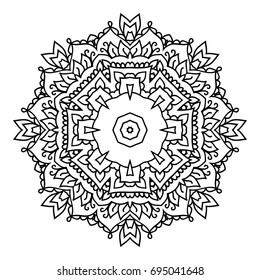 Mandala. Black and white decorative element. Picture for coloring. Round ornament.