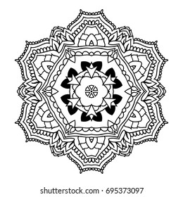 Mandala. Black and white decorative element. Picture for coloring.