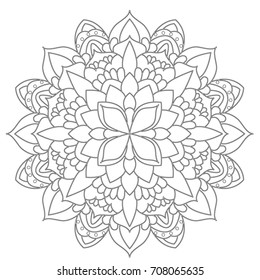 Mandala. Black and white decorative element. Coloring book page. Outline Mandala for coloring book. Stylized flower, floral round ornament.