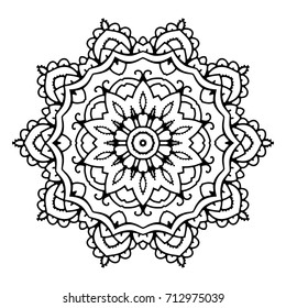 Mandala. Black and white decorative element. Picture for coloring. Decorative element in oriental style. Boho ornament.