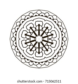 Mandala. Black and white decorative element. Picture for coloring. Decorative element in oriental style. Boho ornament.
