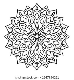 Mandala black white doodle for coloring book, printing, decoration