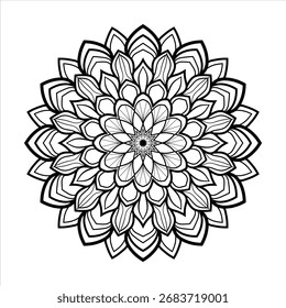 Ilustración de patrón floral blanco y negro de mandala