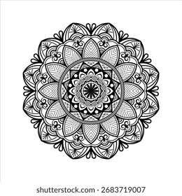 Mandala preto e branco padrão floral ilustração