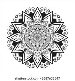 Mandala black and white floral pattern