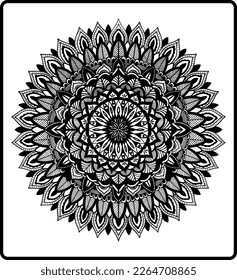 Mandala Diseño de Círculo de Mandala negro y blanco dibujado con mano blanca