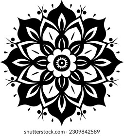 Mandala - Black and White Isolated Icon - Vector illustration