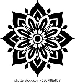Mandala - Black and White Isolated Icon - Vector illustration