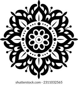 Mandala - Black and White Isolated Icon - Vector illustration