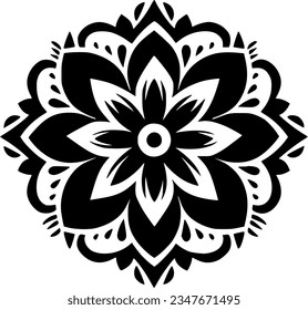 Mandala - Black and White Isolated Icon - Vector illustration