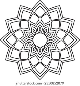 Mandala Schwarz-Weiß Umriss. Einfache Mandala-Vektorgrafik.